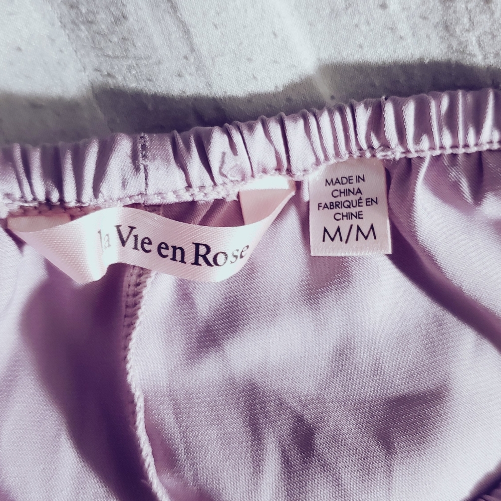 LA VIE EN ROSE Satin High Cut Cheeky Lilac Lengerie Shorts (Bottoms Only) - Picture 5 of 10